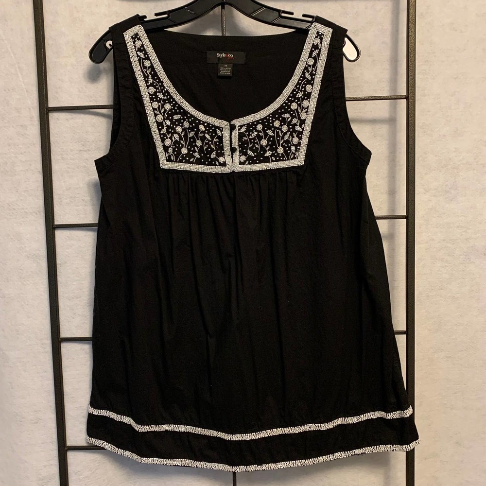 STYLE & CO‎ Beaded Floral Blouse Women's Size 14